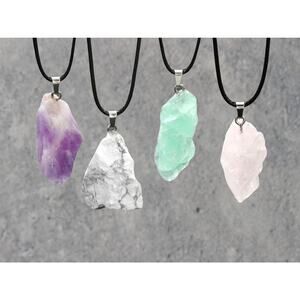 Raw Crystal Point Necklace, Amethyst, Rose Quartz, Fluorite, Howlite